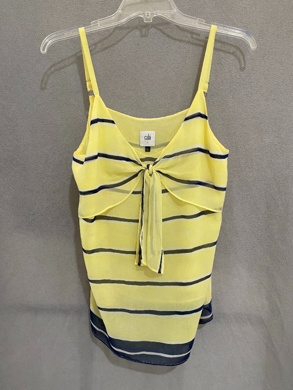 CAbi Knot Cami #5207 Yellow Navy Striped Tie Front Top Size S